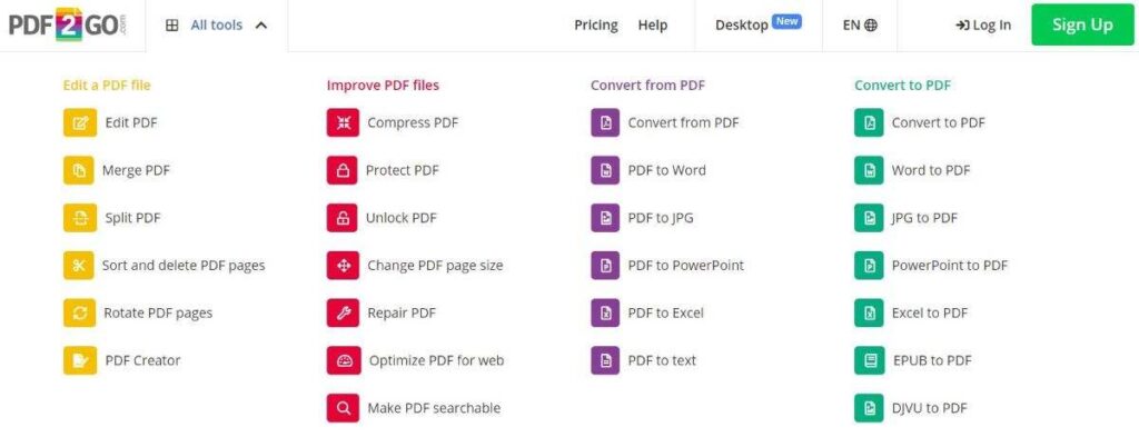 PDF2Go PDF Unlocker Tool