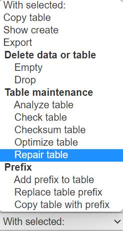 Repair Tables of WordPress Database in phpMyAdmin