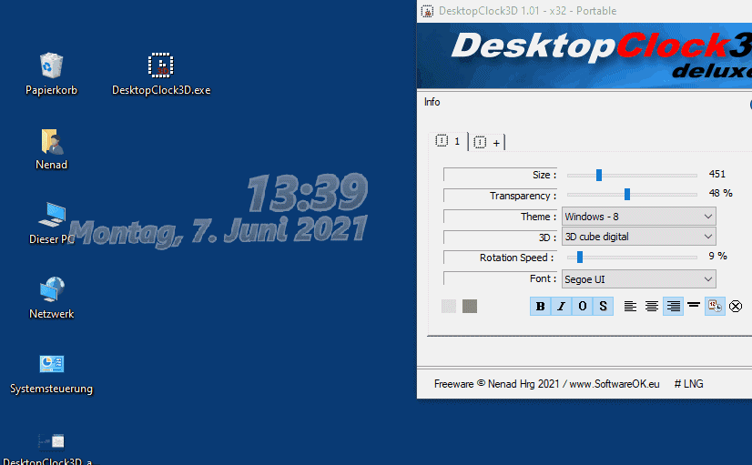 DesktopClock3D from SoftwareOK