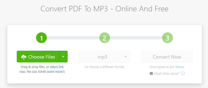 ZAMZAR - Free PDF to Audio Converter