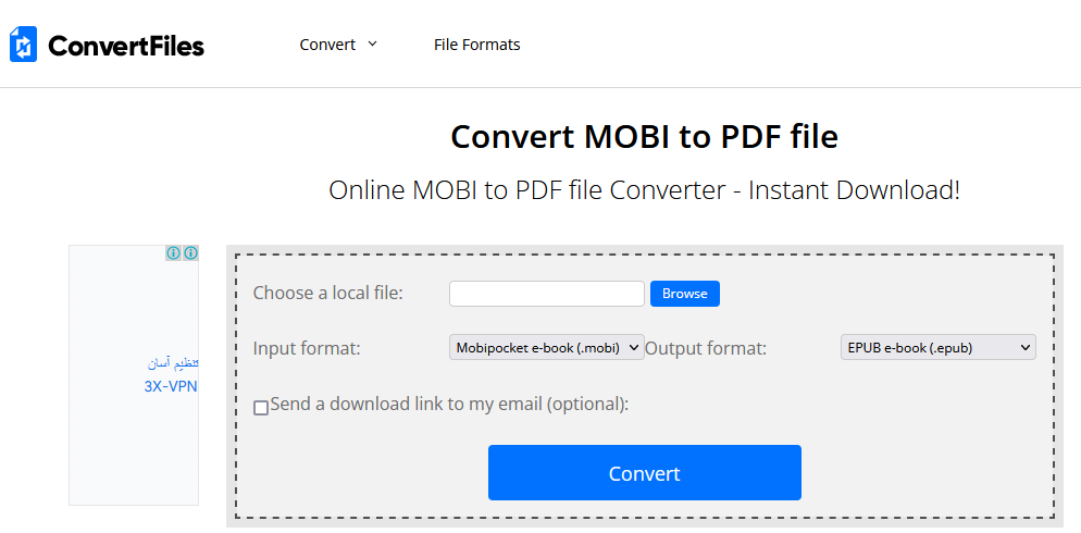 ConvertFiles Free Online MOBI to PDF Converter