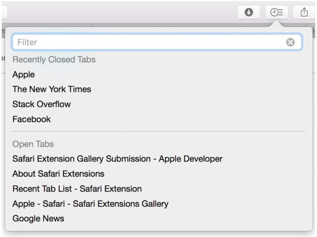 Recent Tab List - Safari Browser Extension