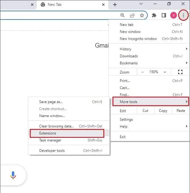 Click on Extensions to Reduce Chrome RAM Usage