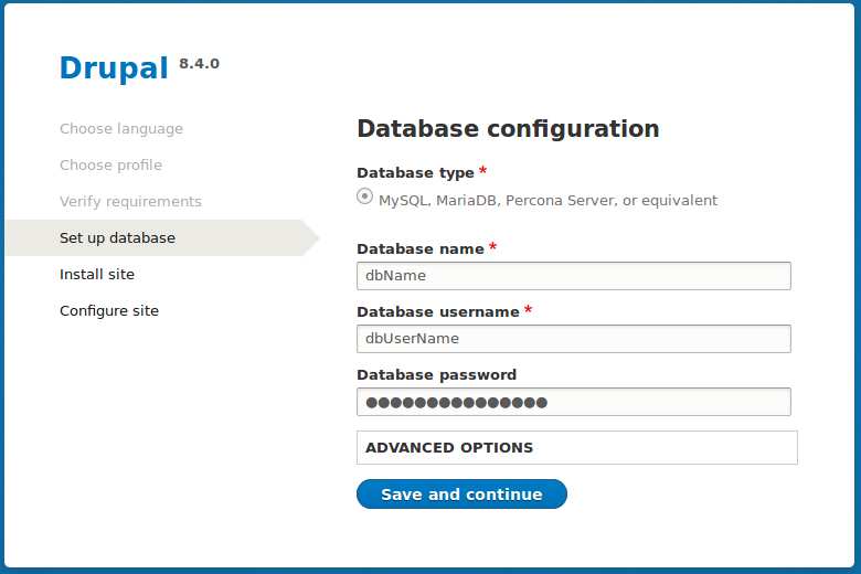 Enter Database Information to Install Drupal CMS